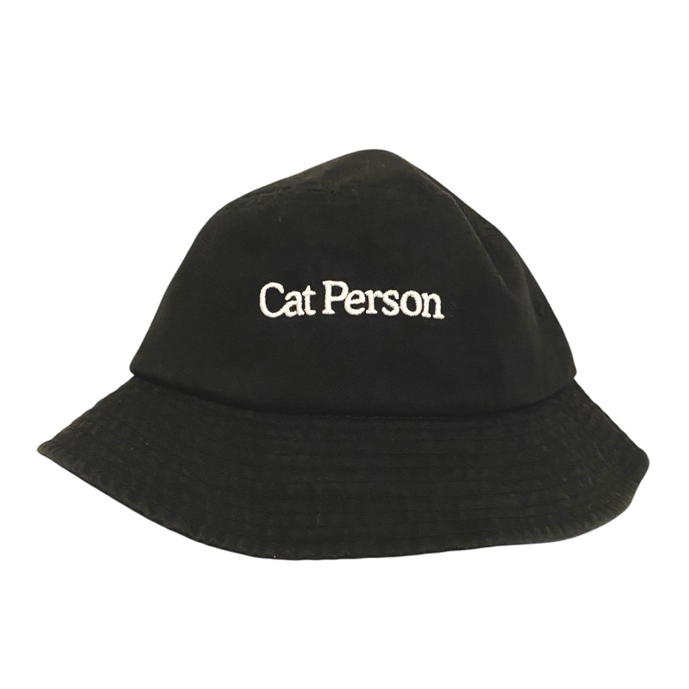 Cat Person Black Embroidered Bucket Hat
